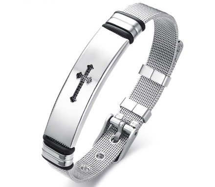 Stainless Steel Cross Bible Charm Bracelet Wristband For Men