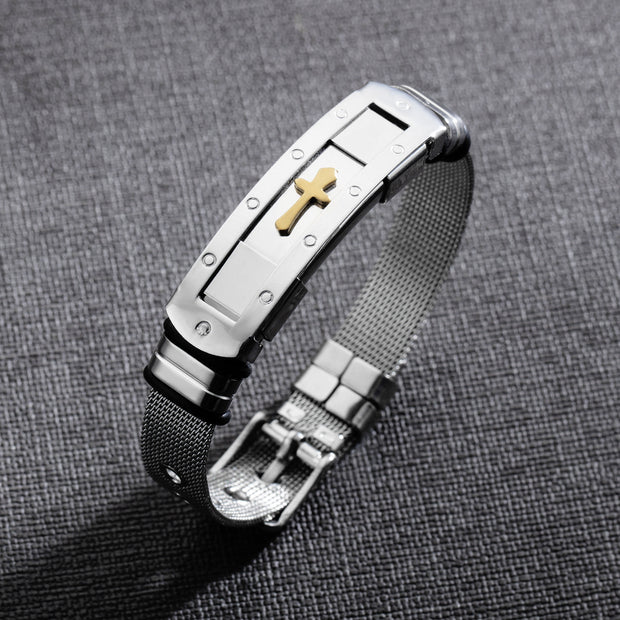 Stainless Steel Cross Bible Charm Bracelet Wristband For Men