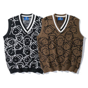 Knit Sweater Couple Printing Sleeveless Sweater Men