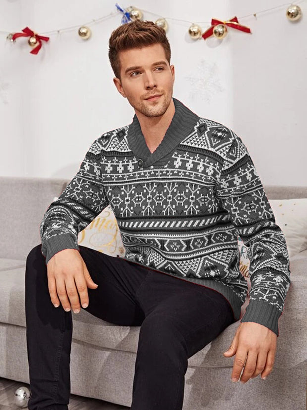 Christmas Elk Lapel Knitted Sweater Men