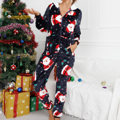 Red Hat Flannel Printed Jumpsuit Pajamas Home Clothing