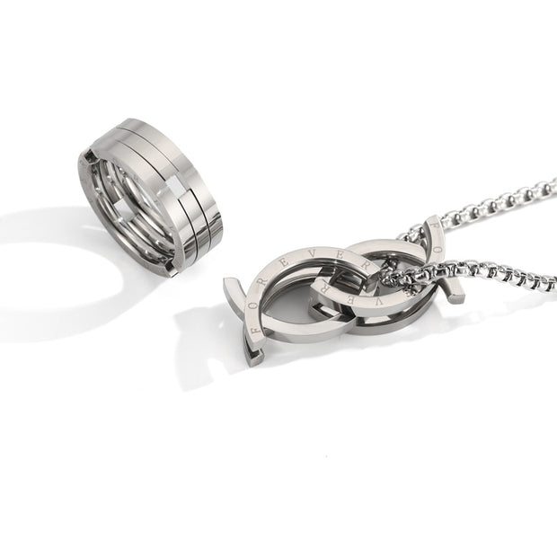 Unisex Stainless Steel Deformation Kissing Fish Ring